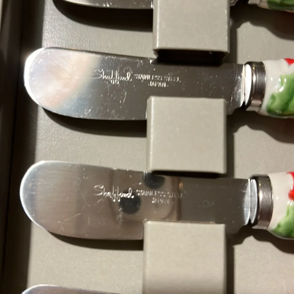 Vintage Shafford Spreaders 4 with Ceramic Candy Cane Handles